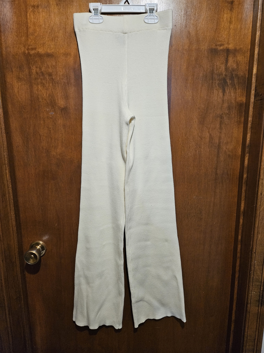 Harlow Cream Wide-Leg Ribbed Knit Pants